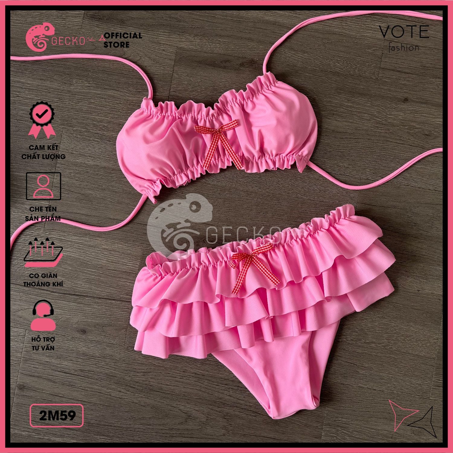  Bikini 2 Mảnh Áo Cúp Nhún Quần Bèo GECKO 2M59 
