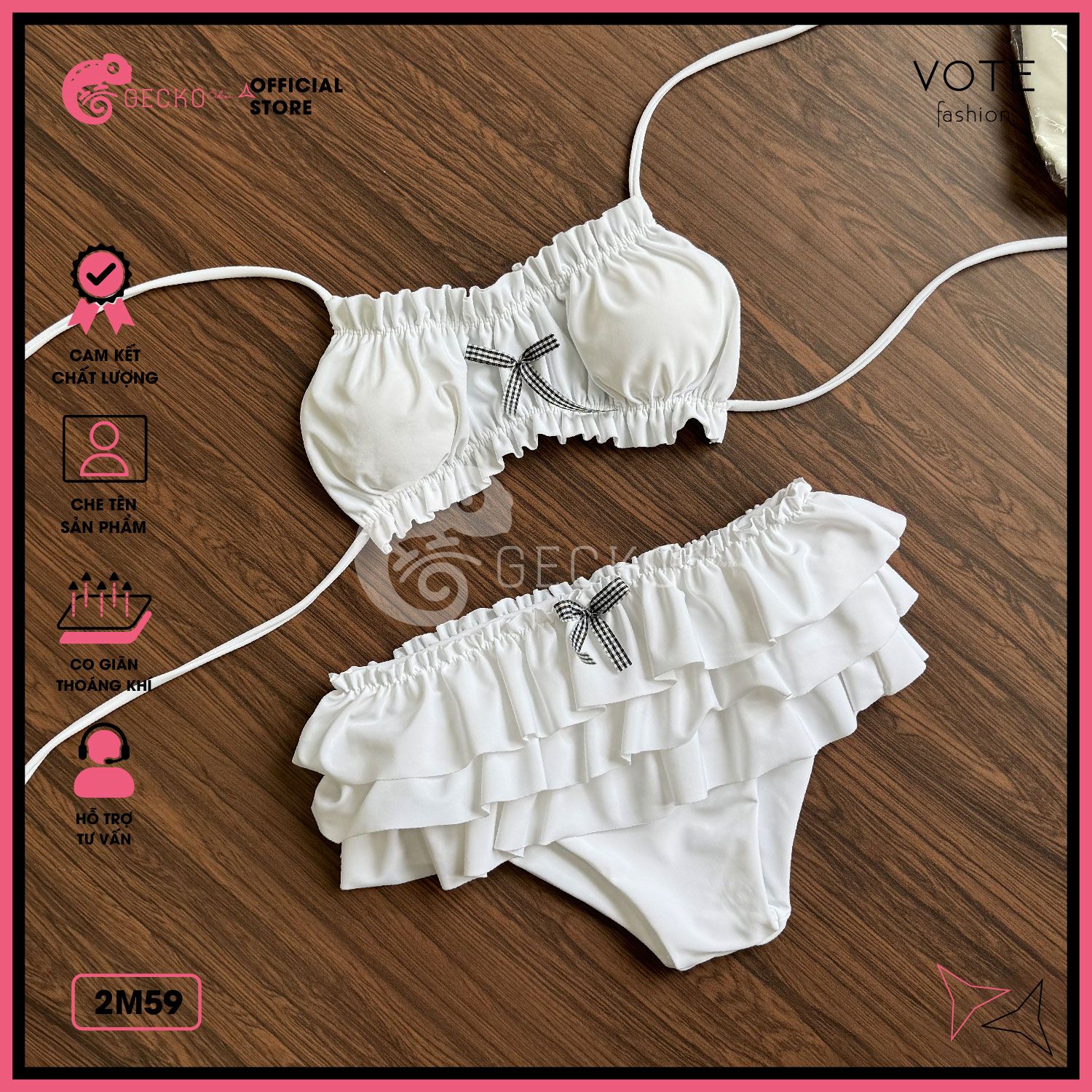 Bikini 2 Mảnh Áo Cúp Nhún Quần Bèo GECKO 2M59 