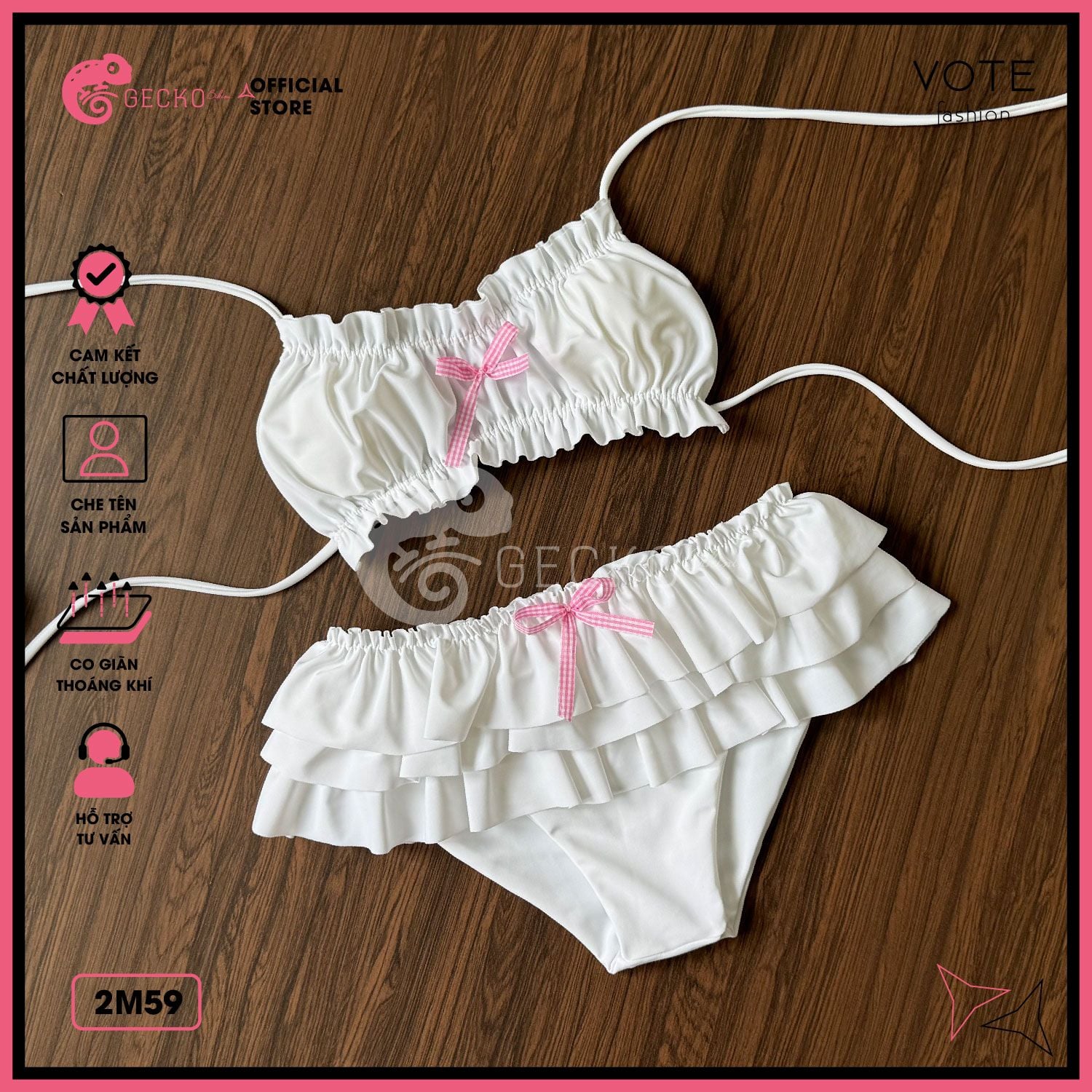  Bikini 2 Mảnh Áo Cúp Nhún Quần Bèo GECKO 2M59 