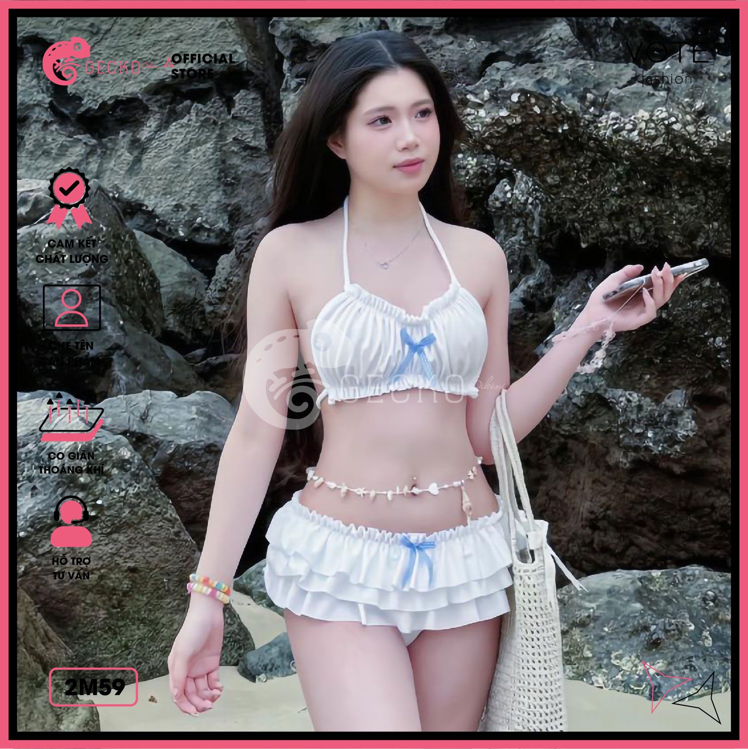 Bikini 2 Mảnh Áo Cúp Nhún Quần Bèo GECKO 2M59 