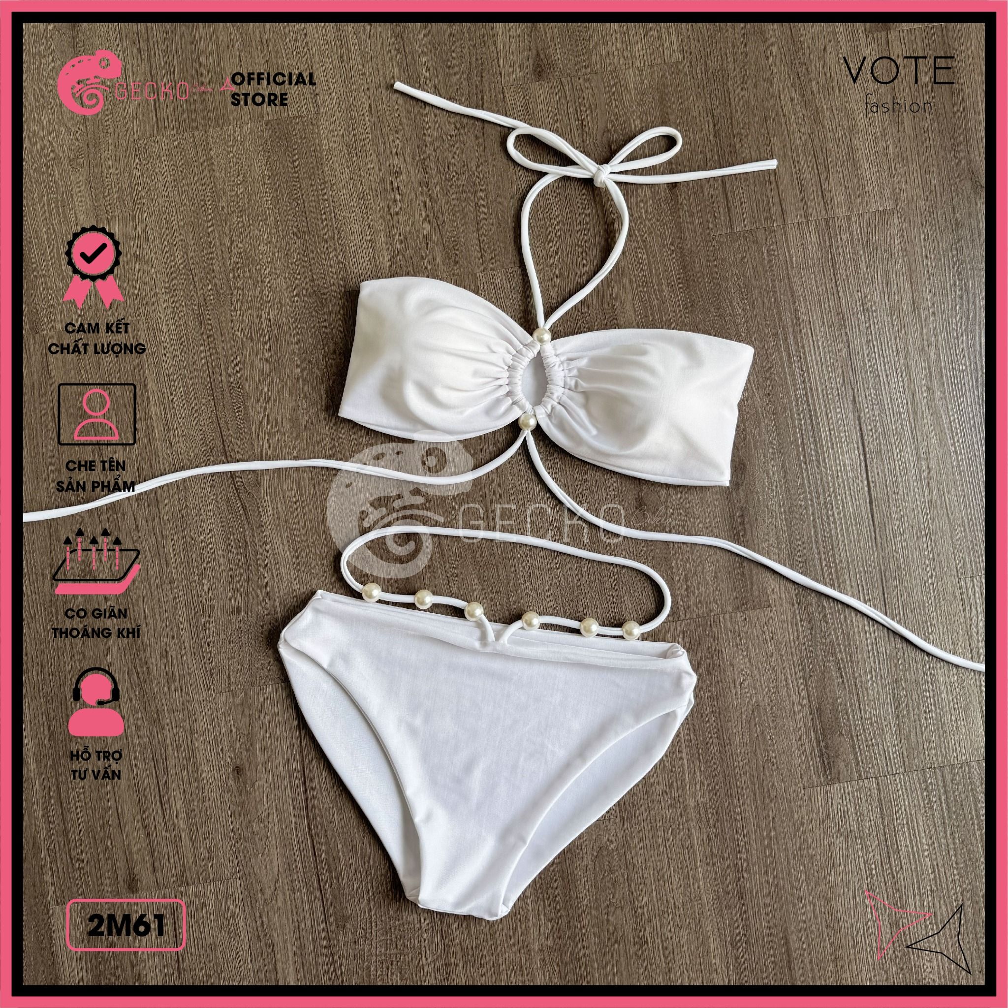  Bikini 2 Mảnh Áo Cúp Ngực Thắt Dây Đính Ngọc GECKO 2M62 