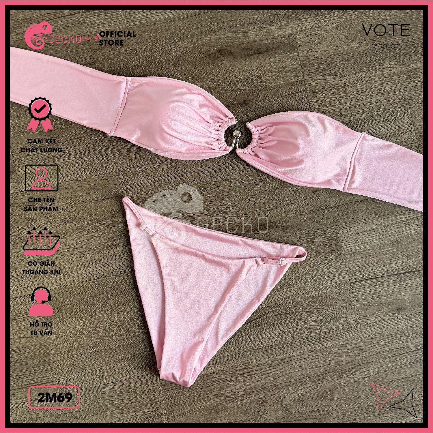  Bikini 2 Mảnh Ngang Ngực Phối Khoen GECKO 2M69 