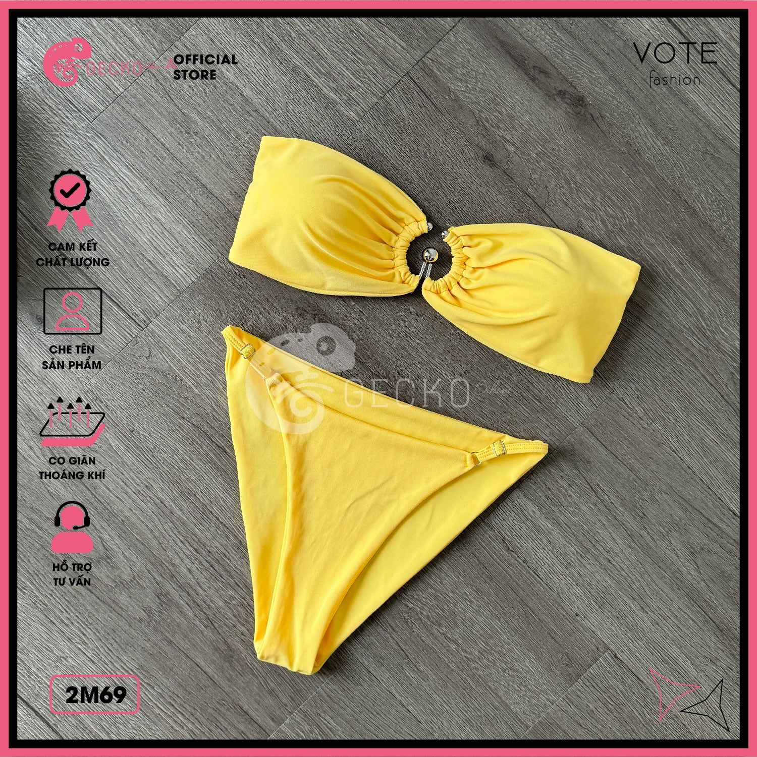  Bikini 2 Mảnh Ngang Ngực Phối Khoen GECKO 2M69 