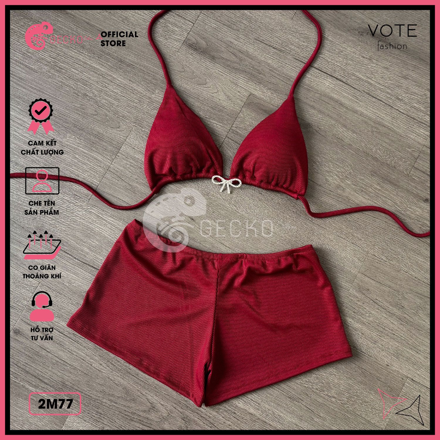  Bikini 2 Mảnh Nơ Quần Đùi Tăm Lạnh Dễ Thương GECKO 2M77 