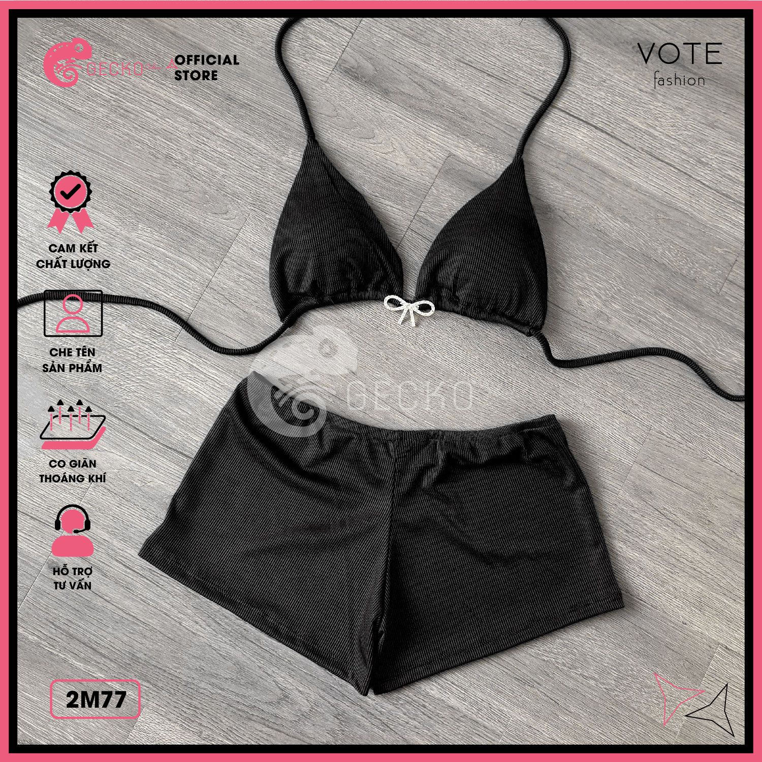  Bikini 2 Mảnh Nơ Quần Đùi Tăm Lạnh Dễ Thương GECKO 2M77 