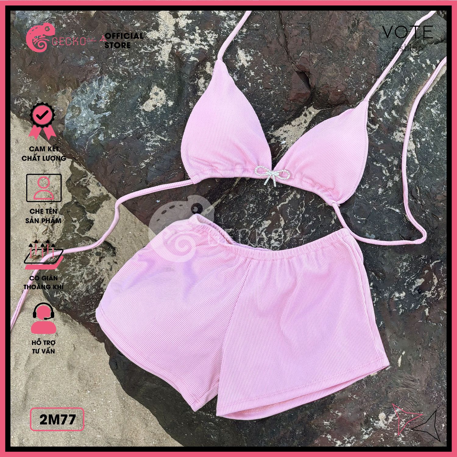  Bikini 2 Mảnh Nơ Quần Đùi Tăm Lạnh Dễ Thương GECKO 2M77 