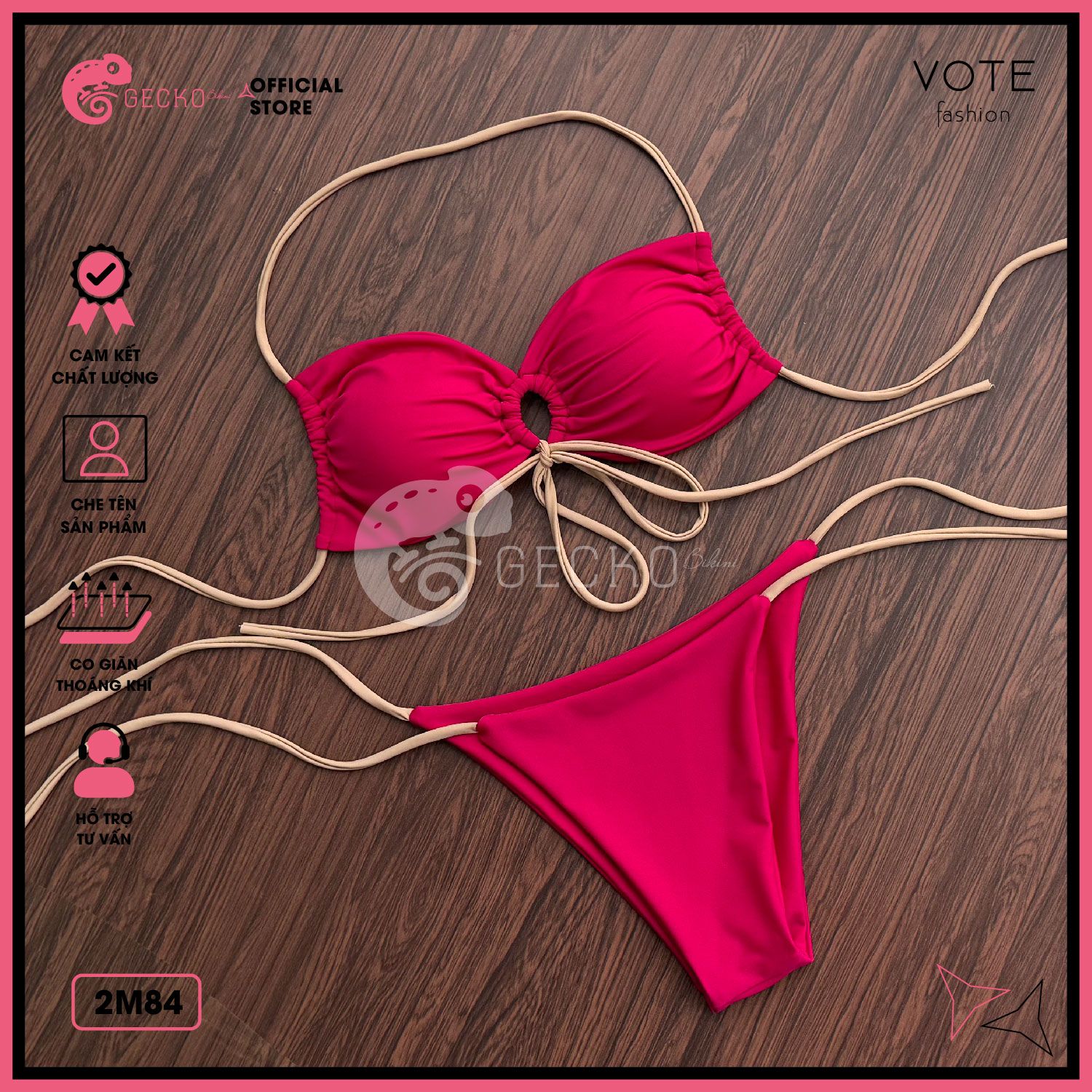  Bikini 2 Mảnh Cúp Ngực Phối Dây Nude Dễ Thương GECKO 2M84 
