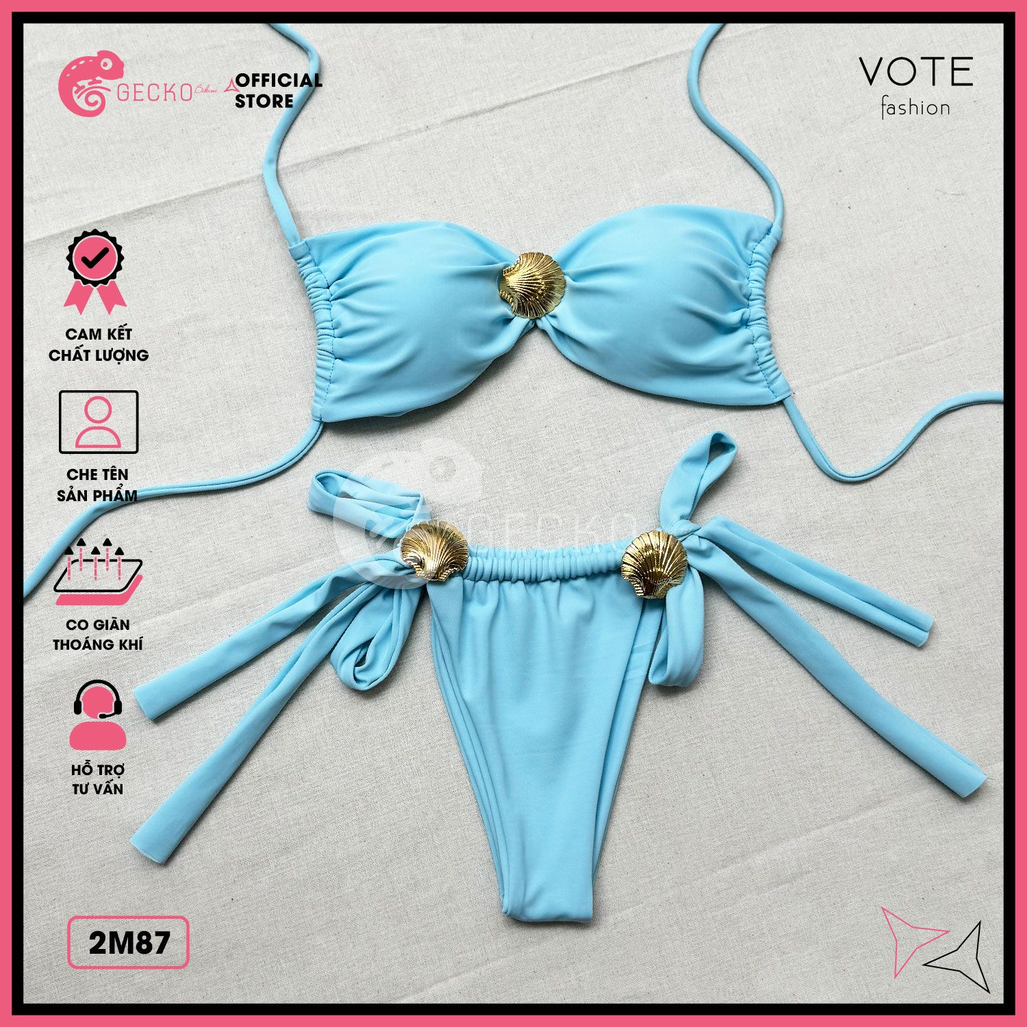  Bikini 2 Mảnh Đính Khoen Vỏ Sò Xinh Xắn Sexy GECKO 2M87 