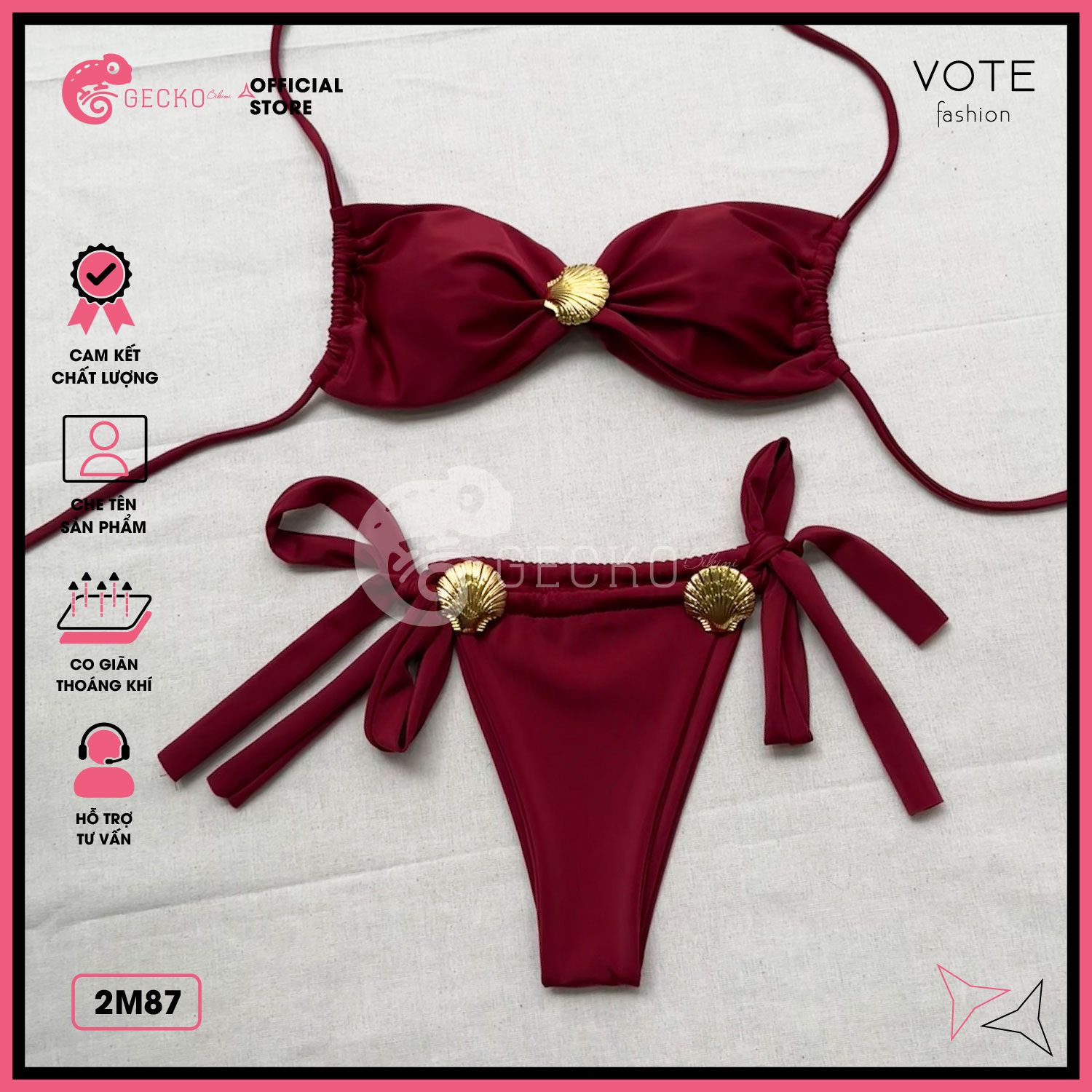  Bikini 2 Mảnh Đính Khoen Vỏ Sò Xinh Xắn Sexy GECKO 2M87 