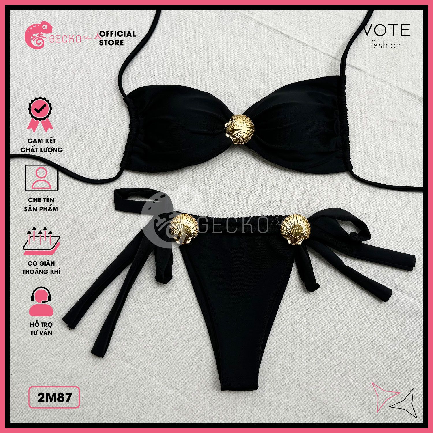  Bikini 2 Mảnh Đính Khoen Vỏ Sò Xinh Xắn Sexy GECKO 2M87 