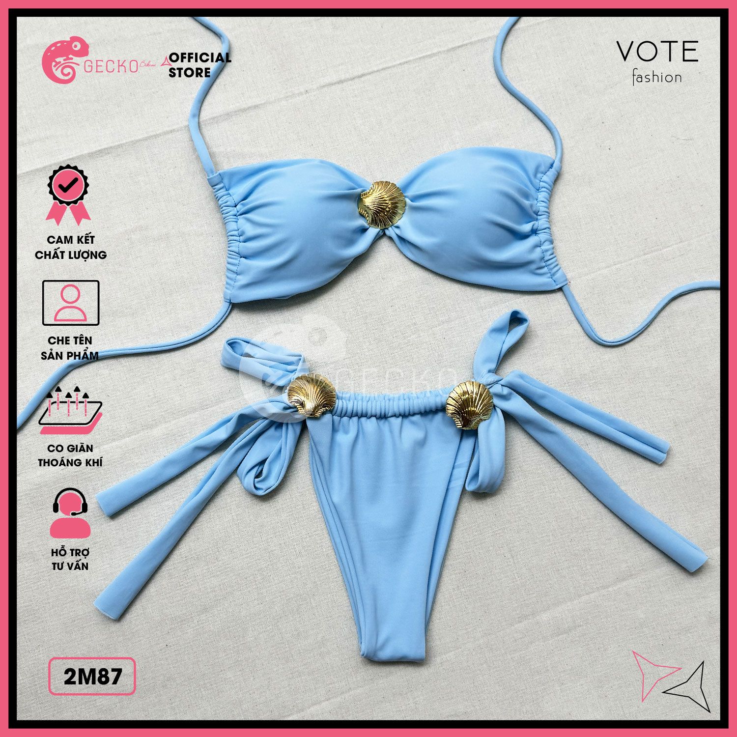  Bikini 2 Mảnh Đính Khoen Vỏ Sò Xinh Xắn Sexy GECKO 2M87 