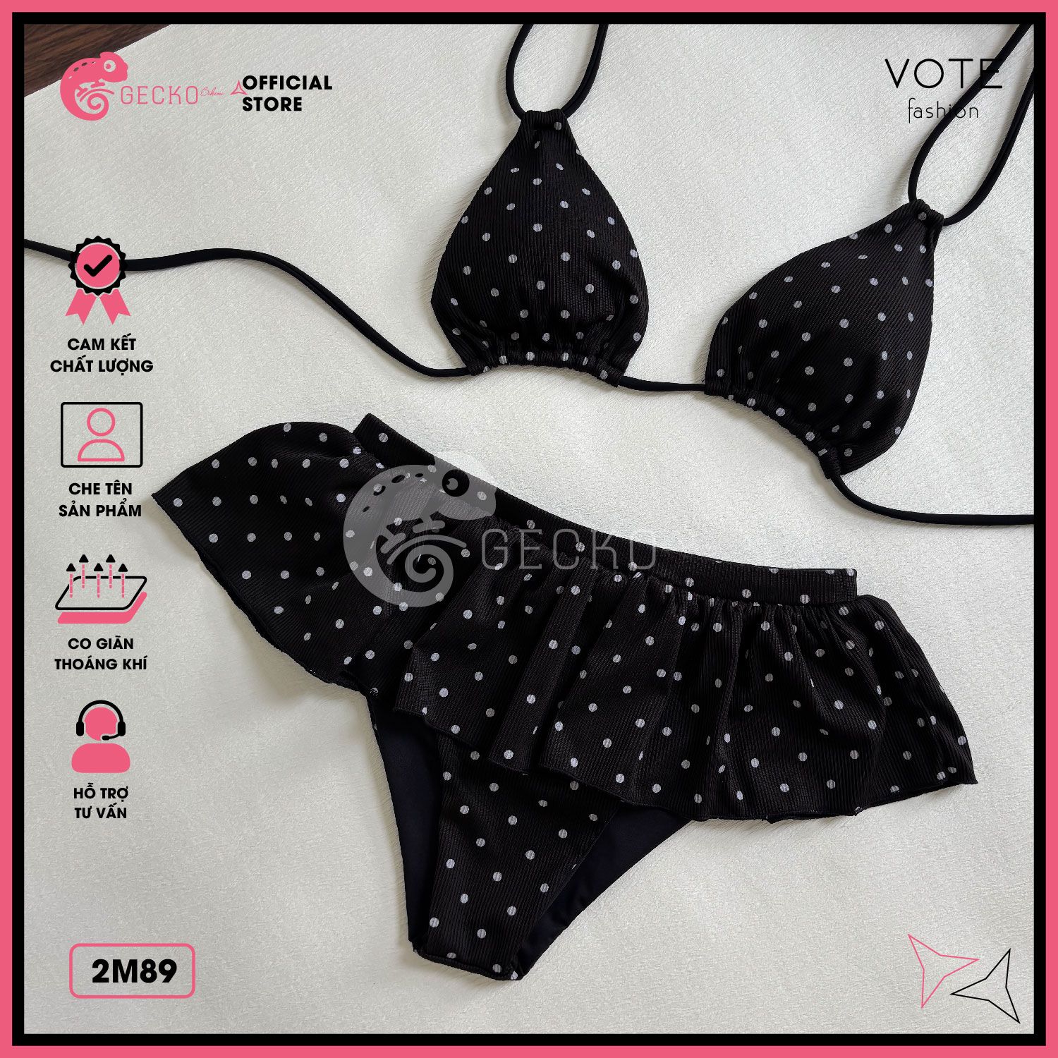 Bikini 2 Mảnh Tam Giác Chấm Bi Quần Váy Dễ Thương GECKO 2M89 
