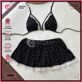  Bikini 2 Mảnh Tam Giác Quần Váy Chấm Bi Phối Ren GECKO 2M90 
