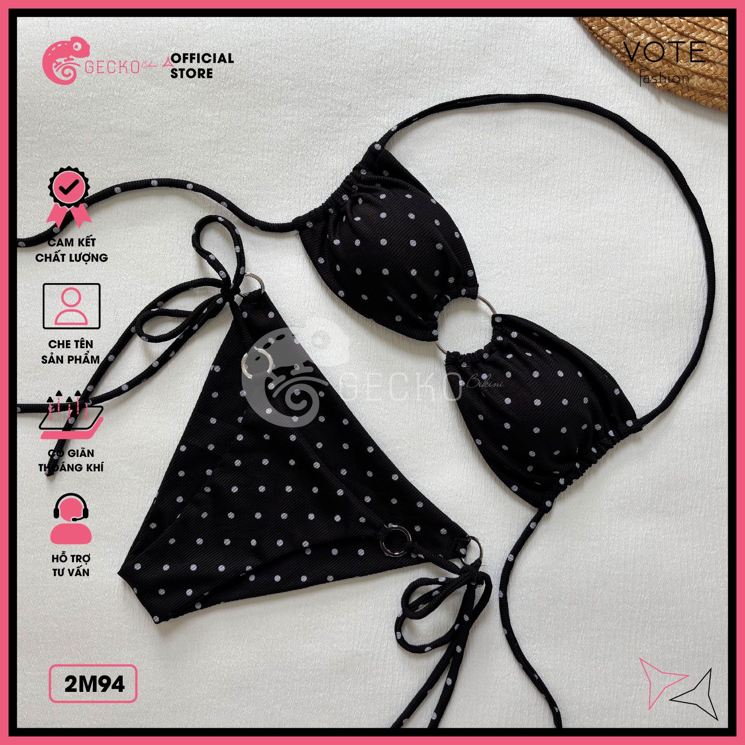  Bikini 2 Mảnh Áo Cúp Quần Lotkhe Chấm Bi Sexy GECKO 2M94 