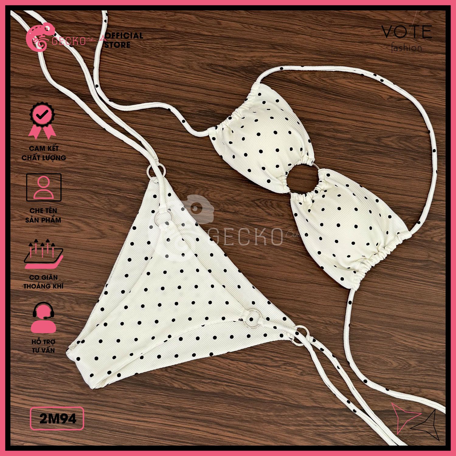  Bikini 2 Mảnh Áo Cúp Quần Lotkhe Chấm Bi Sexy GECKO 2M94 