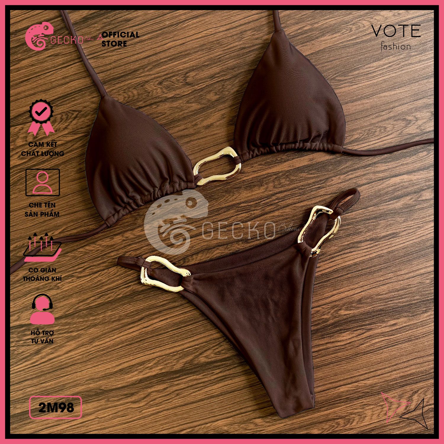  Bikini 2 Mảnh Mix Khoen Méo Quần Tăng Đơ Slay GECKO 2M98 