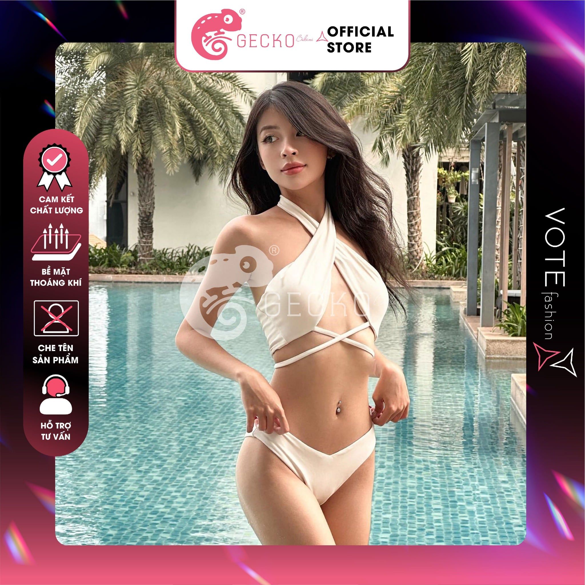  Bikini 2 Mảnh Màu Nâu Chocolate Áo Bảng To GECKO 2M04 