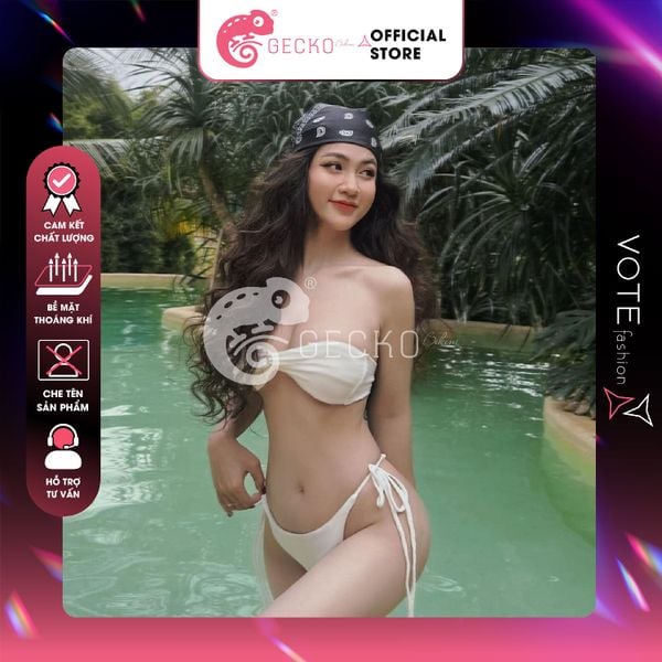  Bikini 2 Mảnh Áo Xoắn Ngực Phối Quần Cột Dây GECKO 2M47 