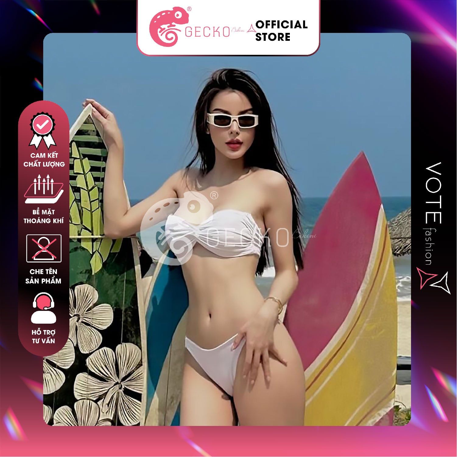  Bikini 2 Mảnh Áo Xoắn Ngực Phối Quần Chip Trơn GECKO 2M48 