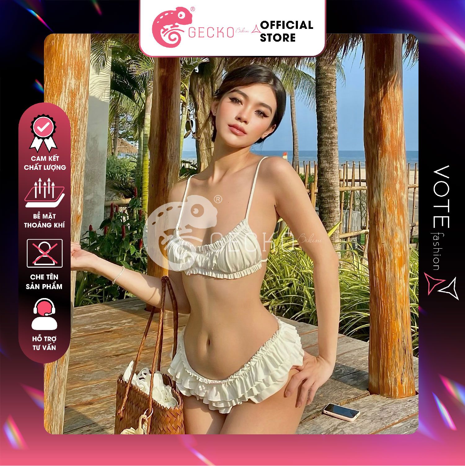  Bikini 2 Mảnh Áo Cúp Nhún Quần Bèo GECKO 2M59 
