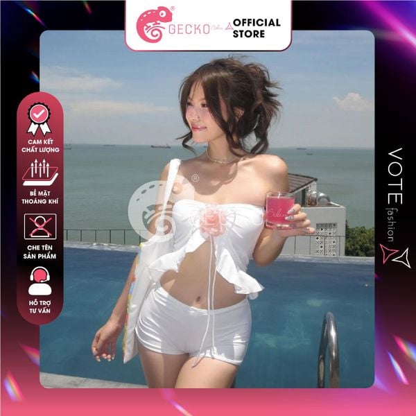  Bikini 2 Mảnh Áo Bèo Quần Đùi Kèm Hoa GECKO 2M56 