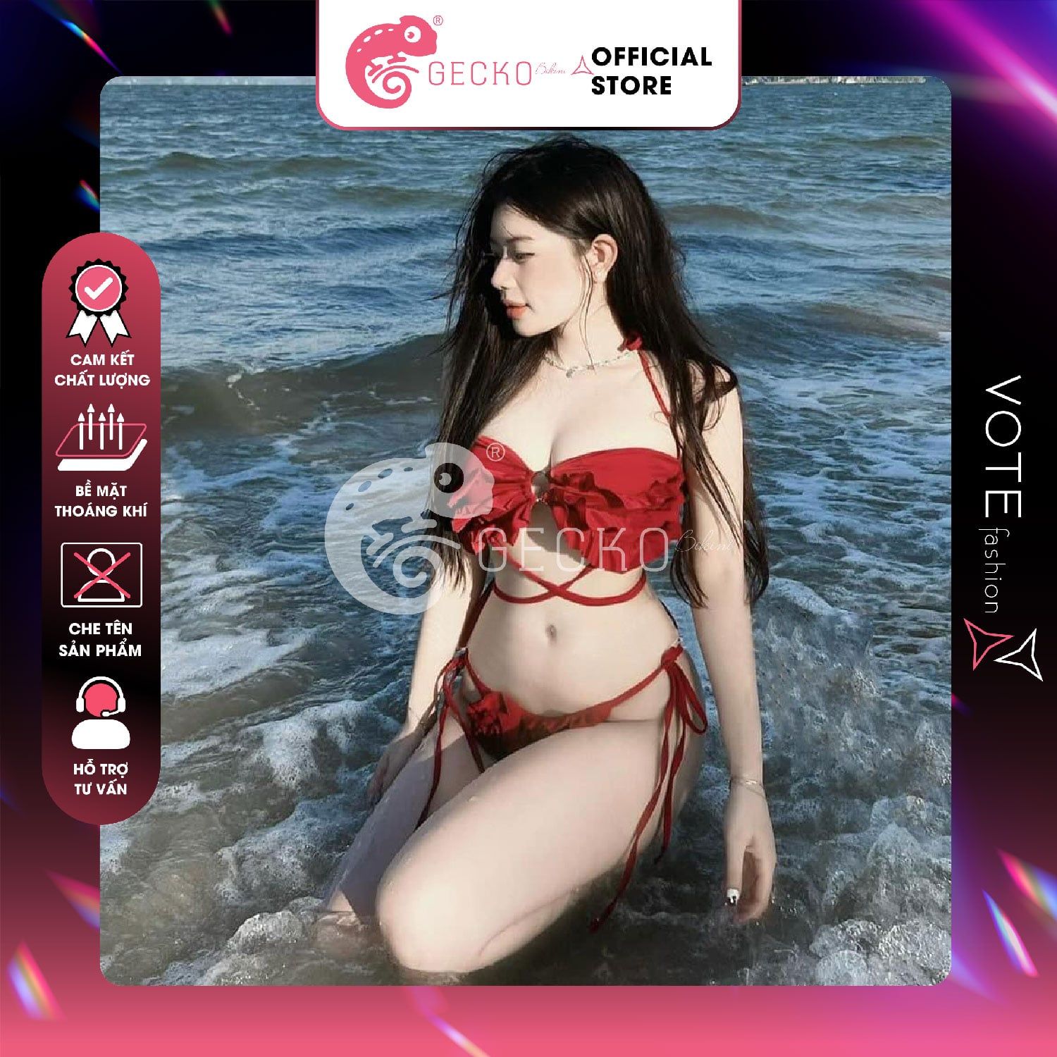  Bikini 2 Mảnh Bèo Tấng Phối Khoen Dễ Thương GECKO 2M29 