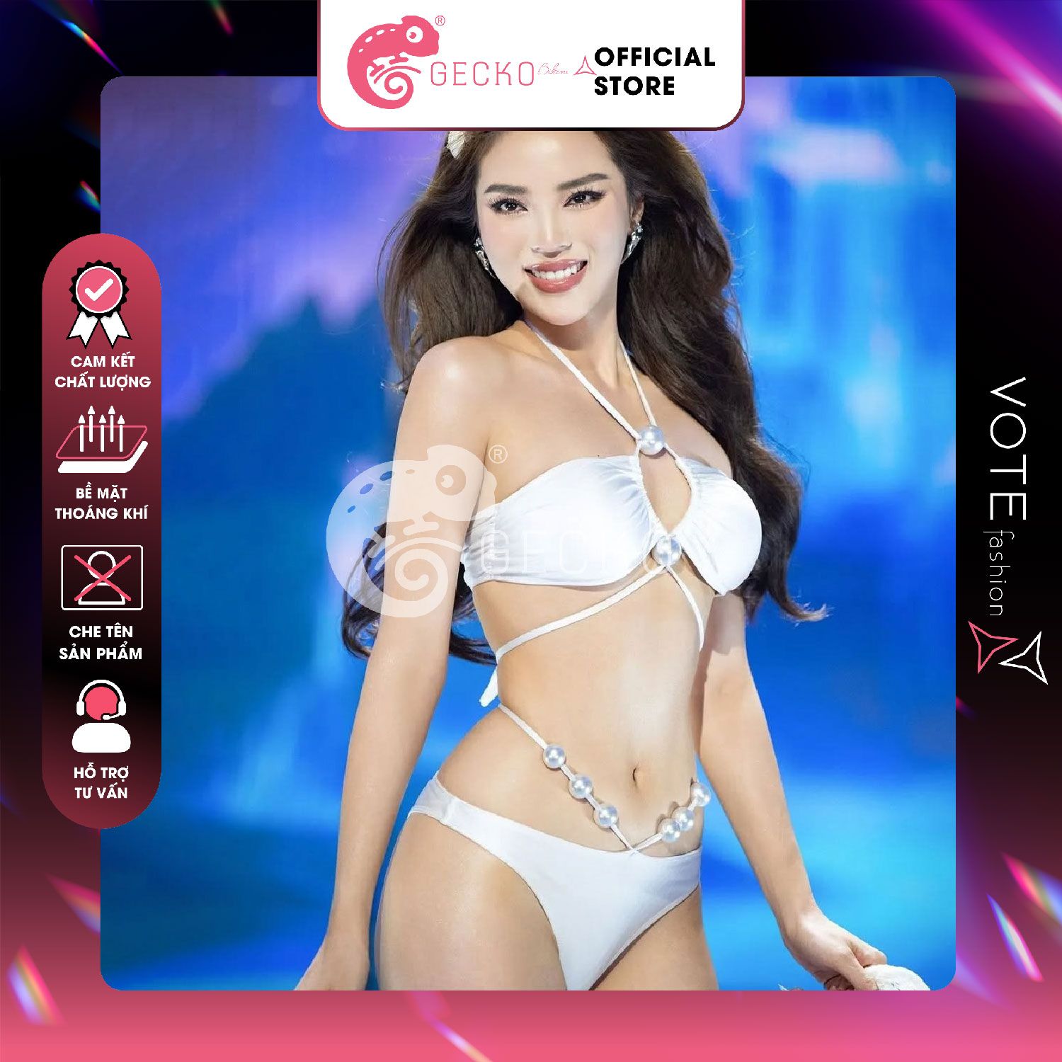  Bikini 2 Mảnh Áo Cúp Ngực Thắt Dây Đính Ngọc GECKO 2M62 