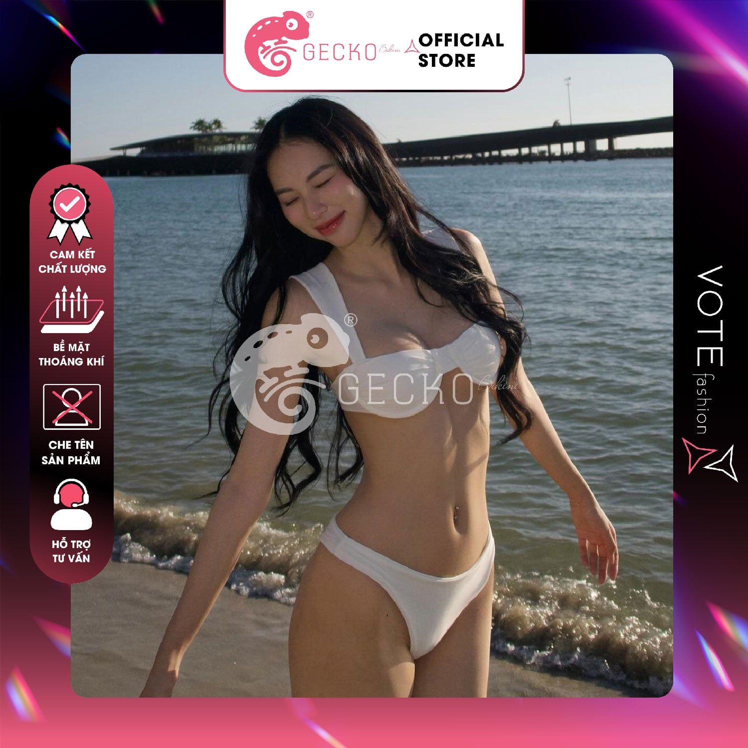  Bikini 2 Mảnh Áo Gọng Cúp Ngực Dây Áo Bảng To GECKO 2M24 