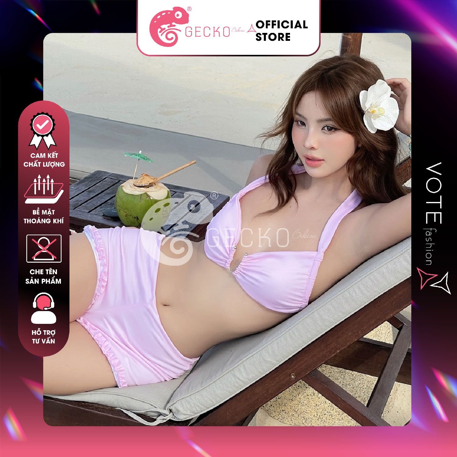  Bikini 2 Mảnh Áo Cúp Khoen U Quần Đùi Bèo Dễ Thương GECKO 2M102 
