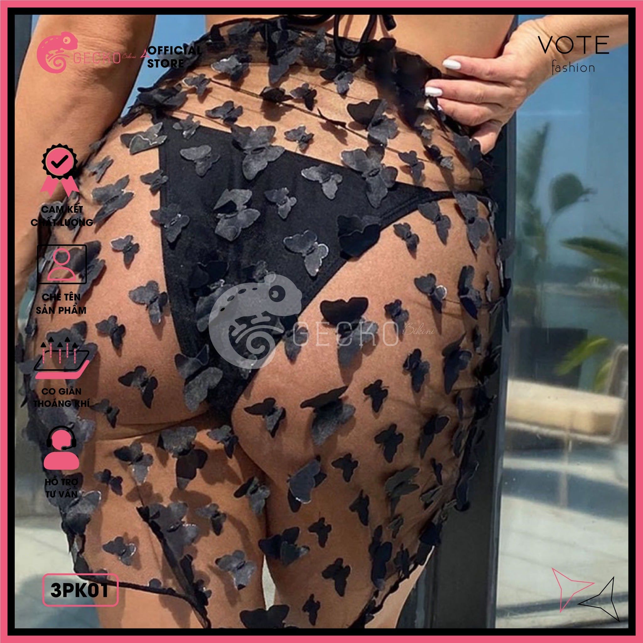  Khăn Quấn Voan Lưới Hoạ Tiết In 3D Mặc Kèm Bikini GECKO 3PK01 