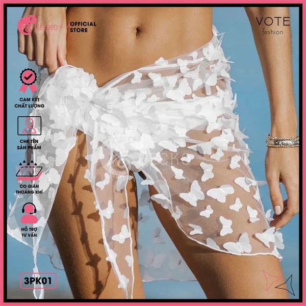  Khăn Quấn Voan Lưới Hoạ Tiết In 3D Mặc Kèm Bikini GECKO 3PK01 