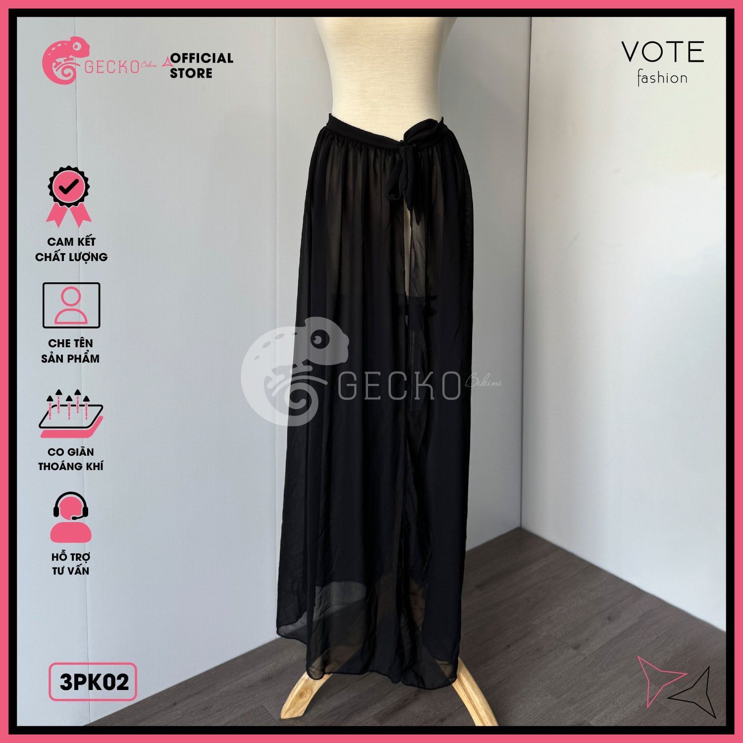  Chân Váy Voan Mặc Kèm Bikini Dài 1m GECKO 3PK02 