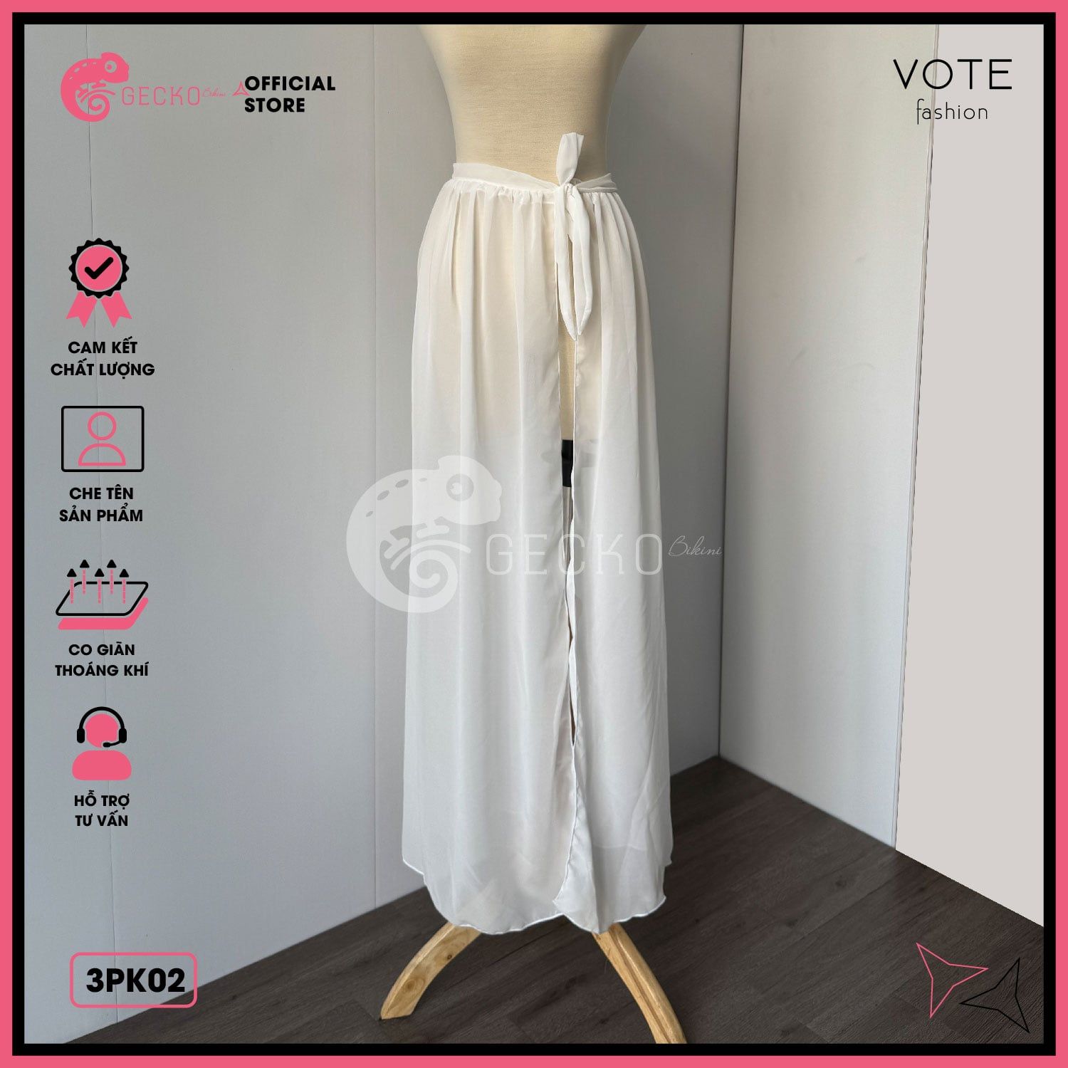  Chân Váy Voan Mặc Kèm Bikini Dài 1m GECKO 3PK02 