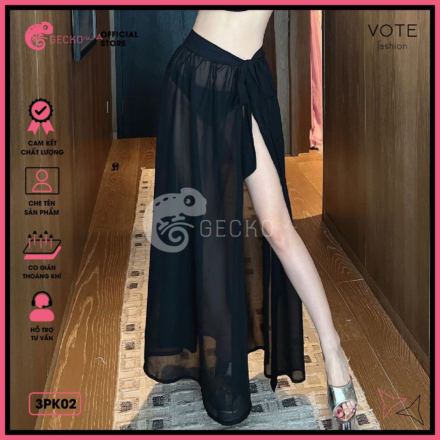  Chân Váy Voan Mặc Kèm Bikini Dài 1m GECKO 3PK02 