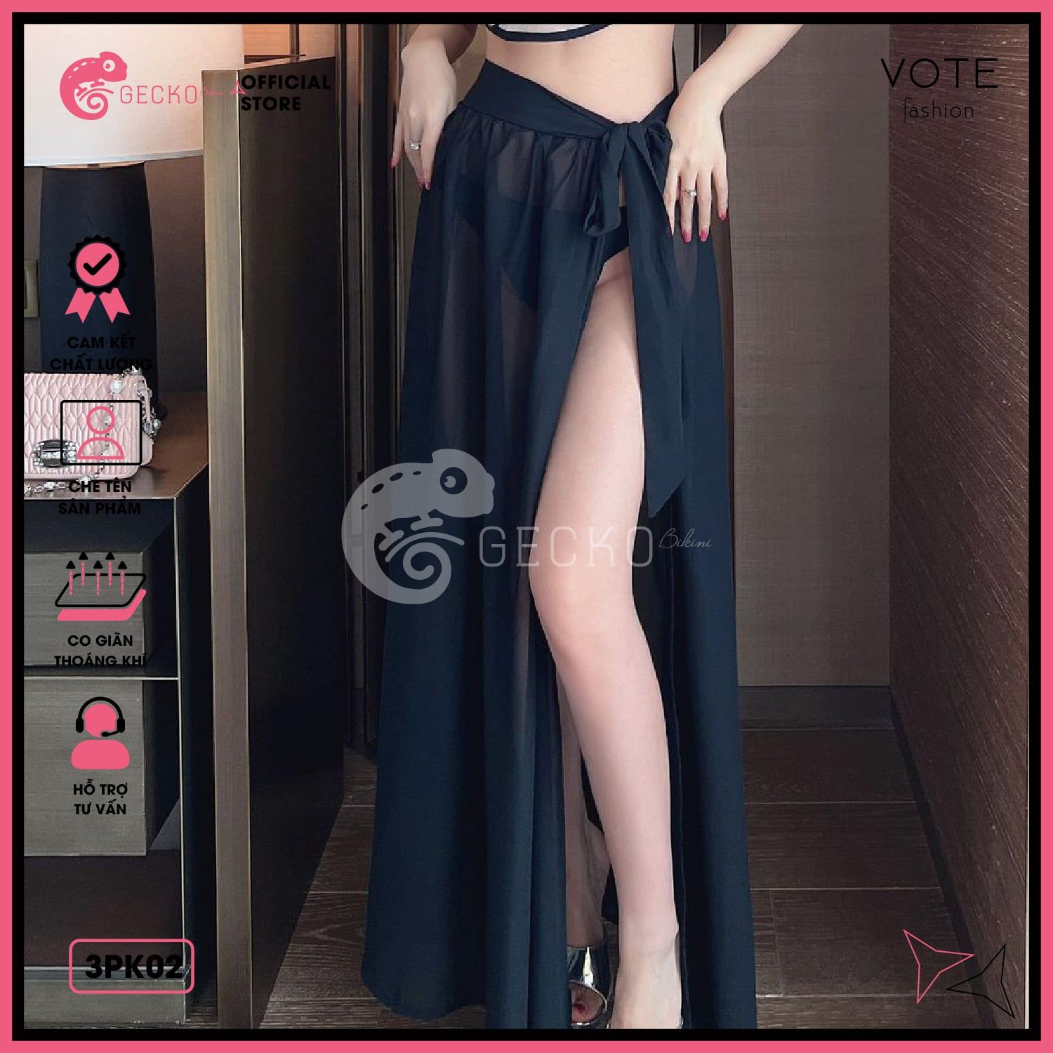  Chân Váy Voan Mặc Kèm Bikini Dài 1m GECKO 3PK02 