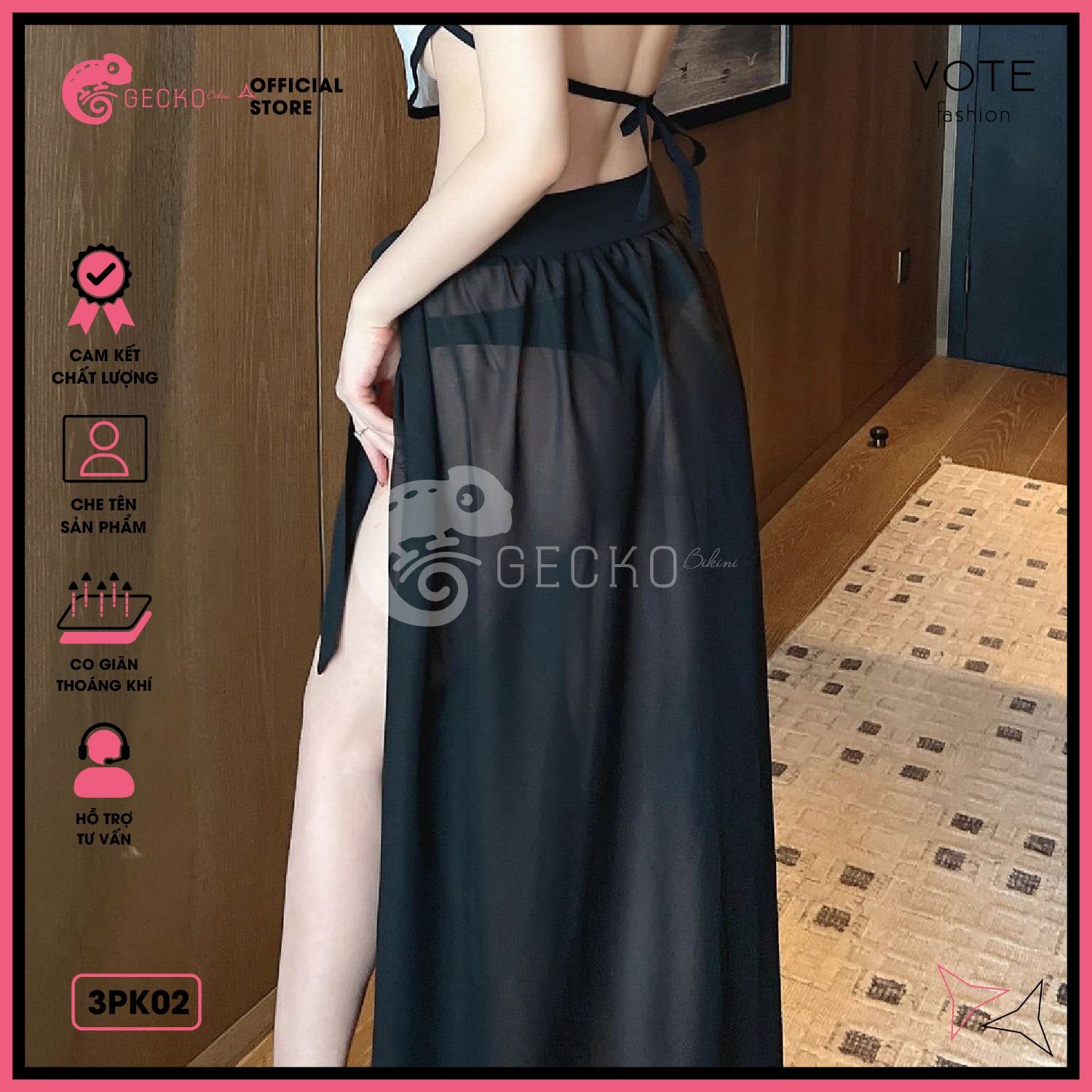  Chân Váy Voan Mặc Kèm Bikini Dài 1m GECKO 3PK02 