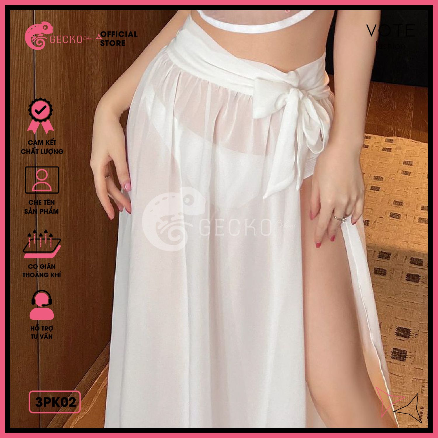  Chân Váy Voan Mặc Kèm Bikini Dài 1m GECKO 3PK02 