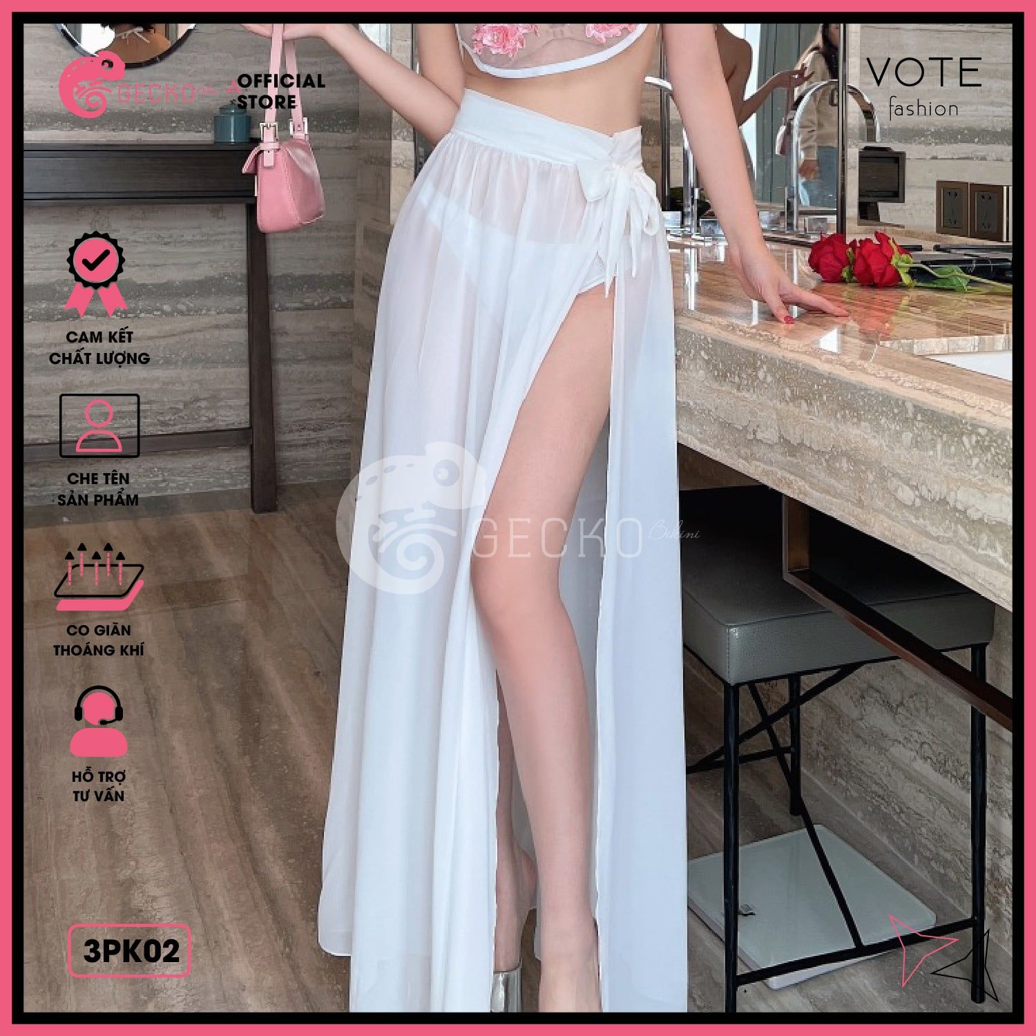  Chân Váy Voan Mặc Kèm Bikini Dài 1m GECKO 3PK02 