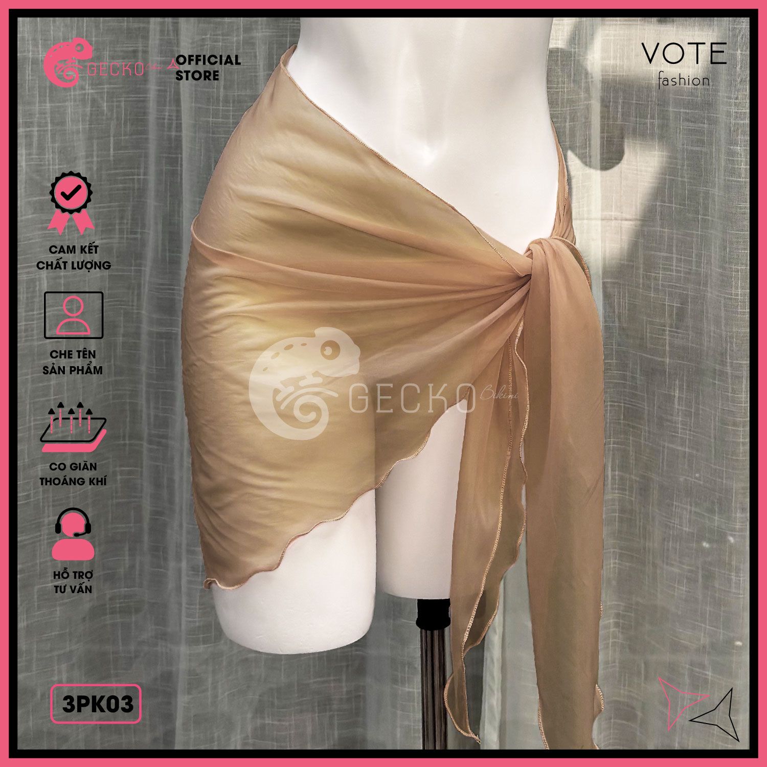  Khăn Voan Lưới Mặc Ngoài Bikini GECKO 3PK03 