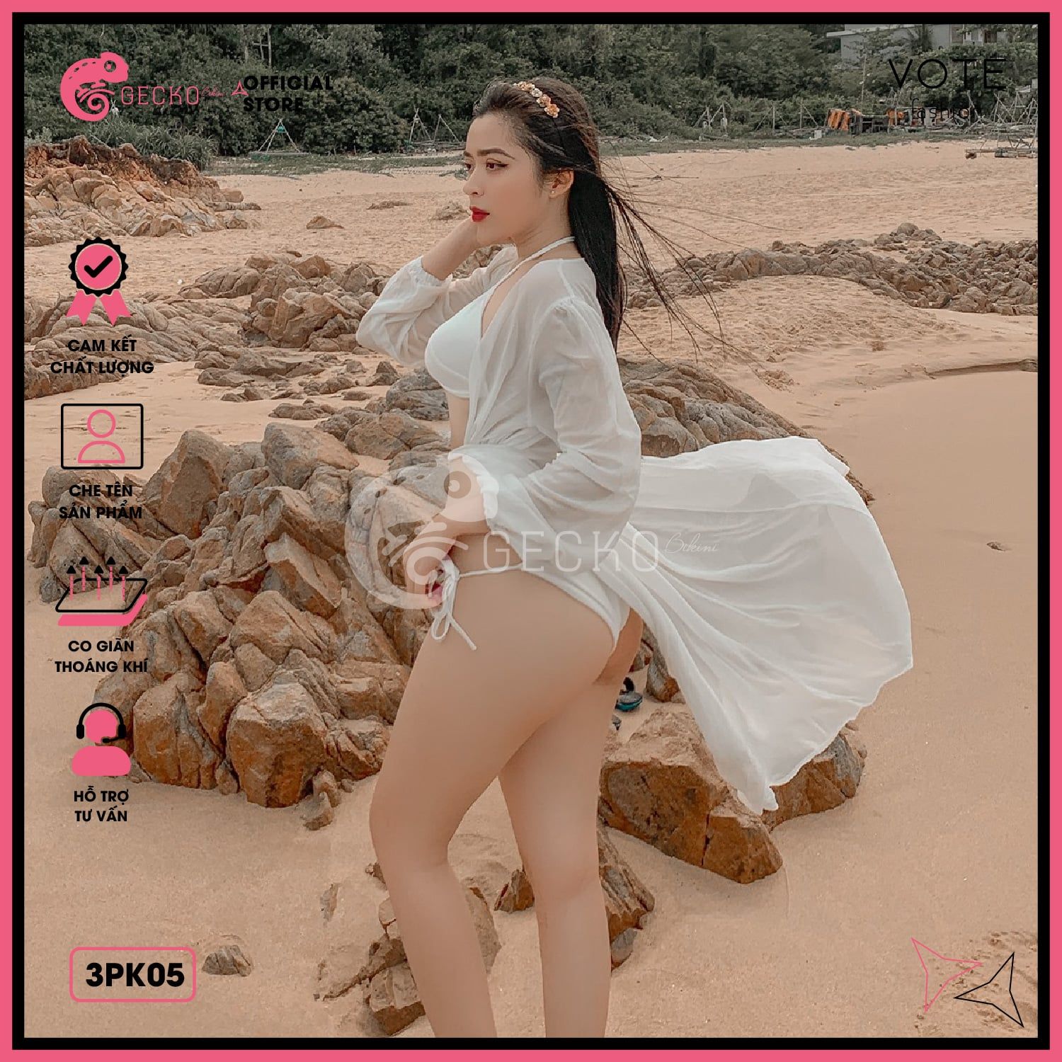  Áo Choàng Váy Voan Mặc Kèm Bikini Đi Biển GECKO 3PK05 
