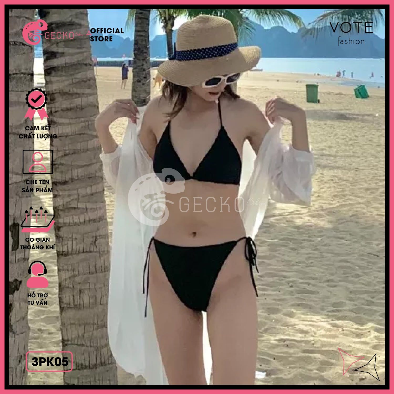  Áo Choàng Váy Voan Mặc Kèm Bikini Đi Biển GECKO 3PK05 