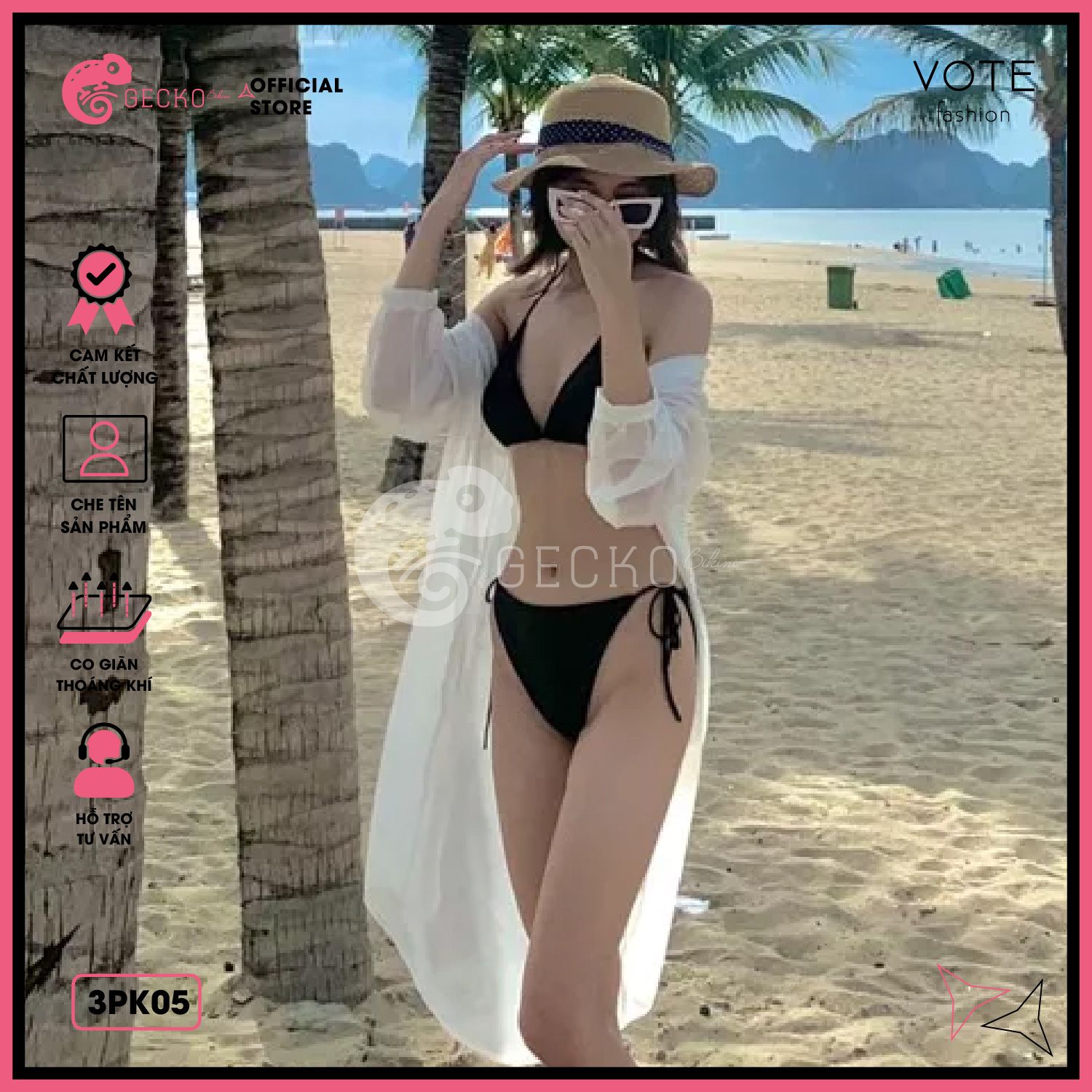  Áo Choàng Váy Voan Mặc Kèm Bikini Đi Biển GECKO 3PK05 