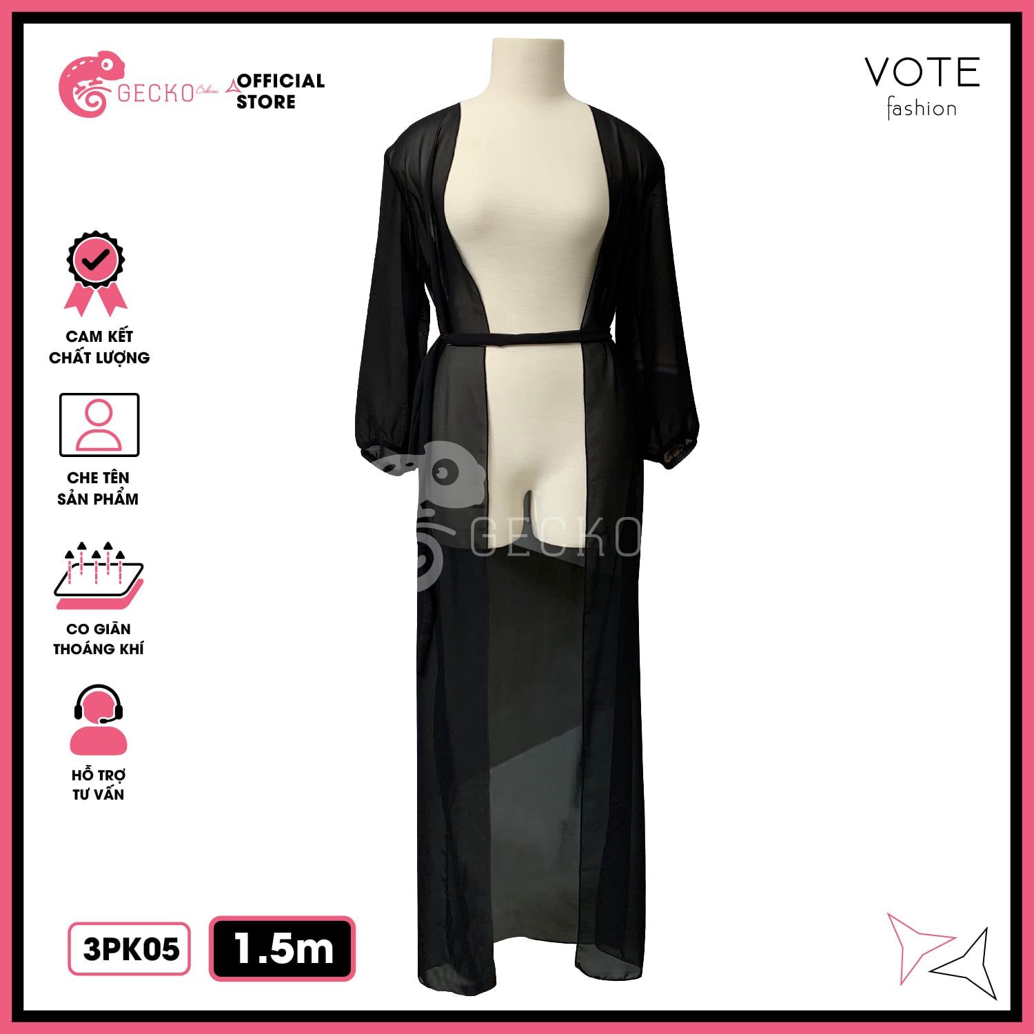  Áo Choàng Váy Voan Mặc Kèm Bikini Đi Biển GECKO 3PK05 