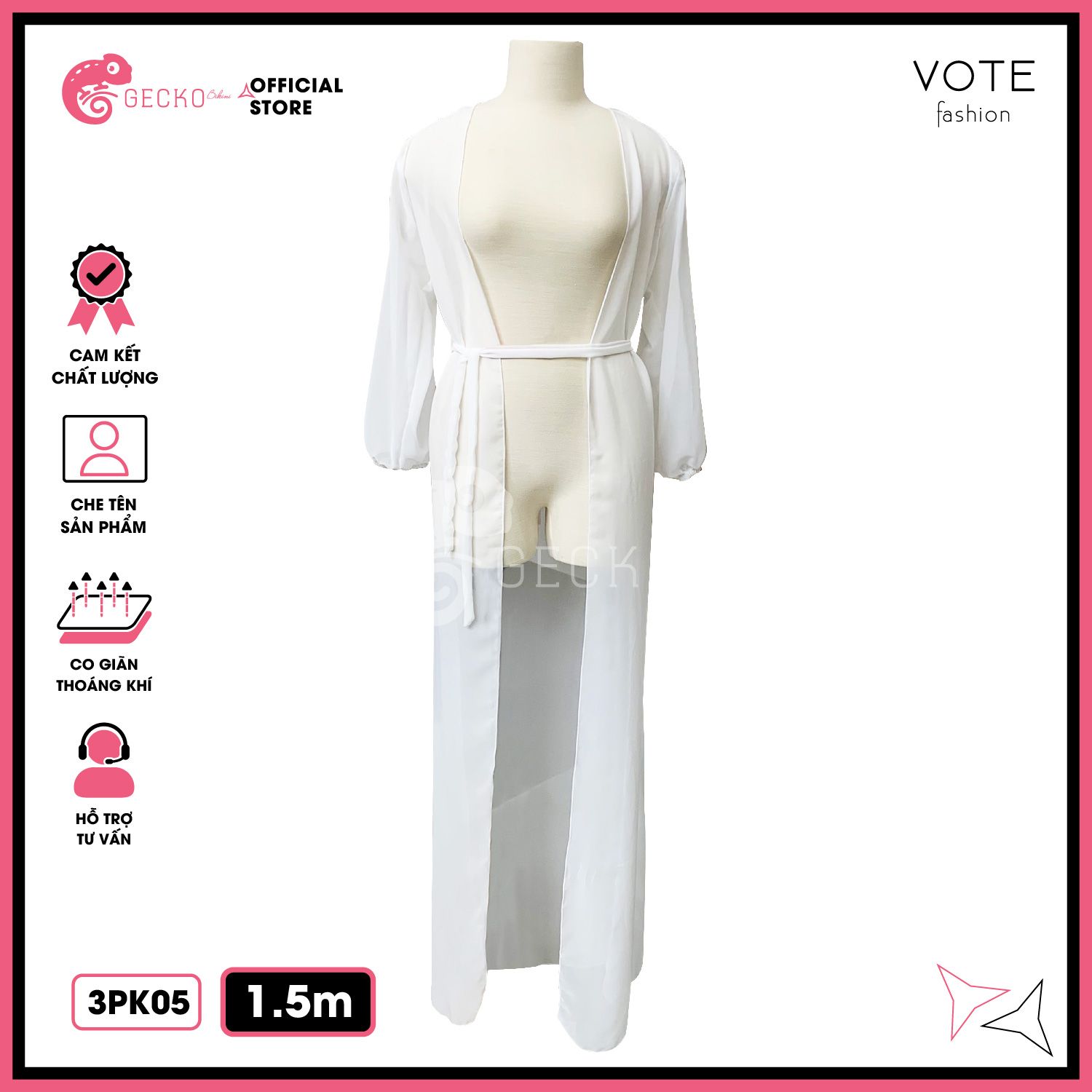  Áo Choàng Váy Voan Mặc Kèm Bikini Đi Biển GECKO 3PK05 