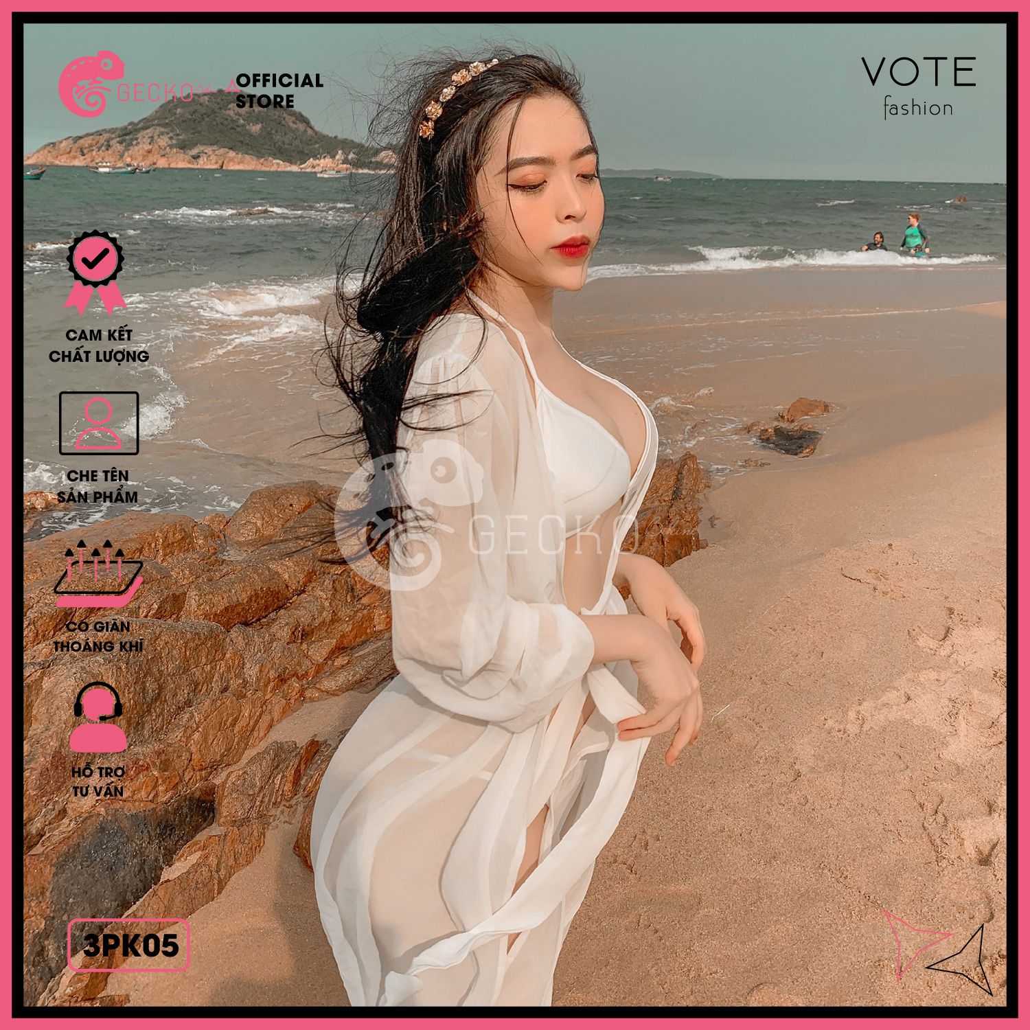  Áo Choàng Váy Voan Mặc Kèm Bikini Đi Biển GECKO 3PK05 