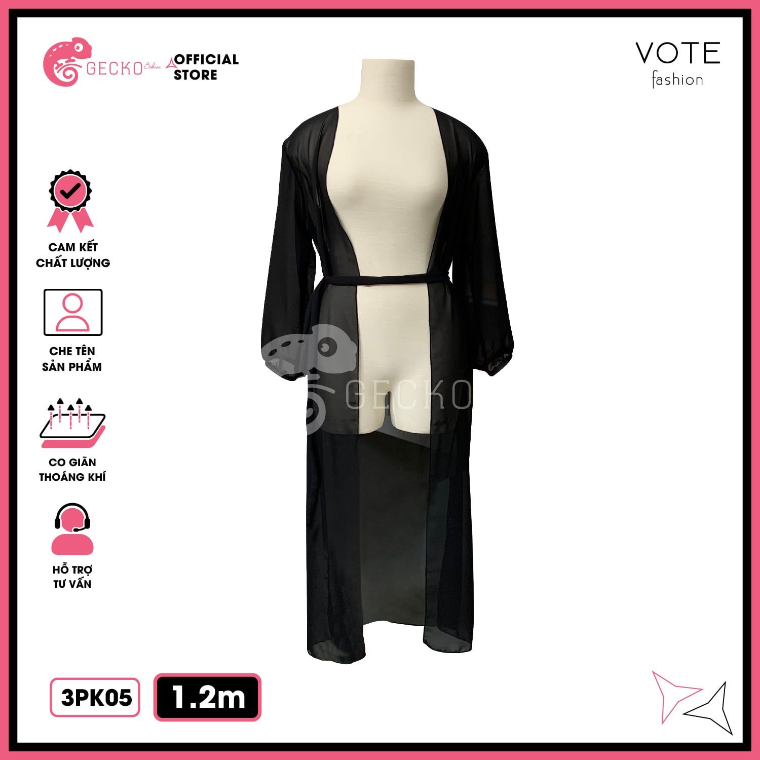  Áo Choàng Váy Voan Mặc Kèm Bikini Đi Biển GECKO 3PK05 