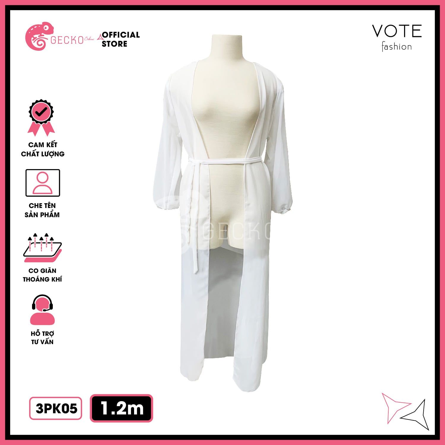  Áo Choàng Váy Voan Mặc Kèm Bikini Đi Biển GECKO 3PK05 