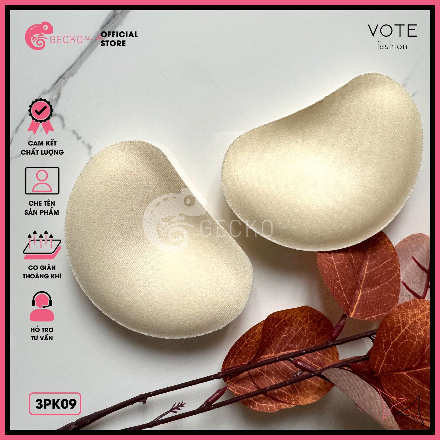  Bộ 2 Mút Đệm Hột Xoài Kèm Bikini Nâng Vòng 1 GECKO 3PK09 