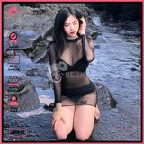  Áo Lưới Cổ Trụ Đi Biển Ôm Body Xuyên Thấu Mặc Kèm Bikini Dáng Ngắn GECKO 3PK11 