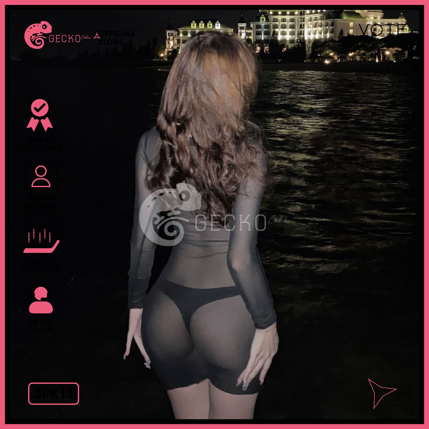  Áo Lưới Cổ Trụ Đi Biển Ôm Body Xuyên Thấu Mặc Kèm Bikini Dáng Ngắn GECKO 3PK11 